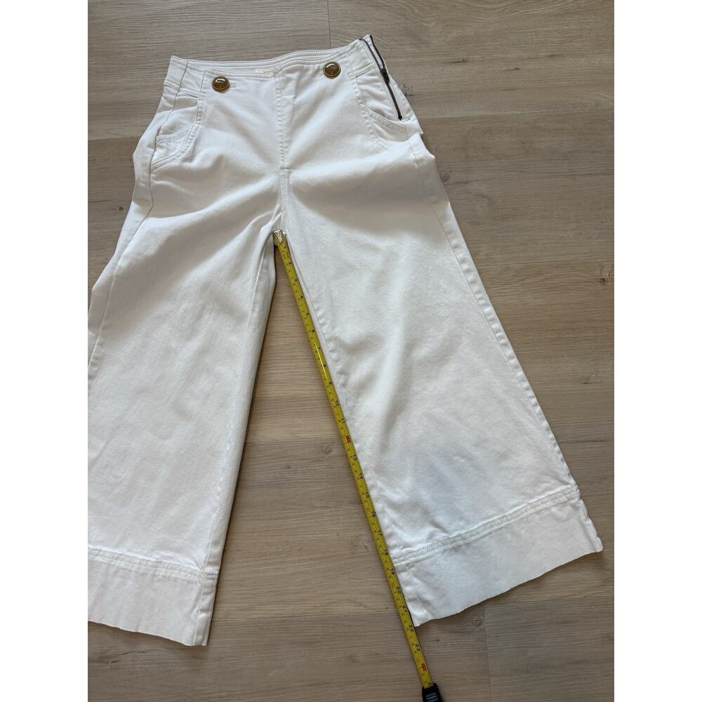 Maeve By Anthropologie Womens Buttoned Cropped Wide-Leg Culottes White Pants 00P - Picture 9 of 13